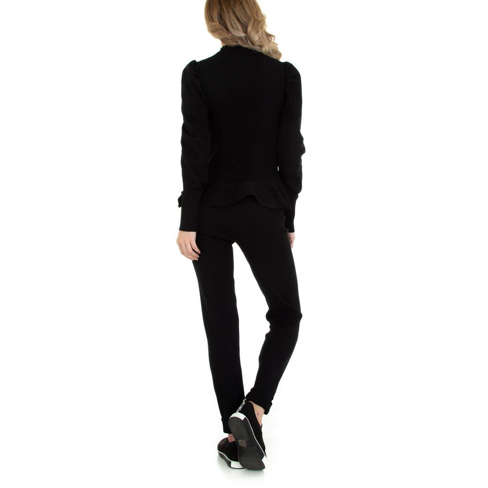 Ital-Design Freizeitanzug Damen Freizeit, Stretch Zweiteiler in Schwarz