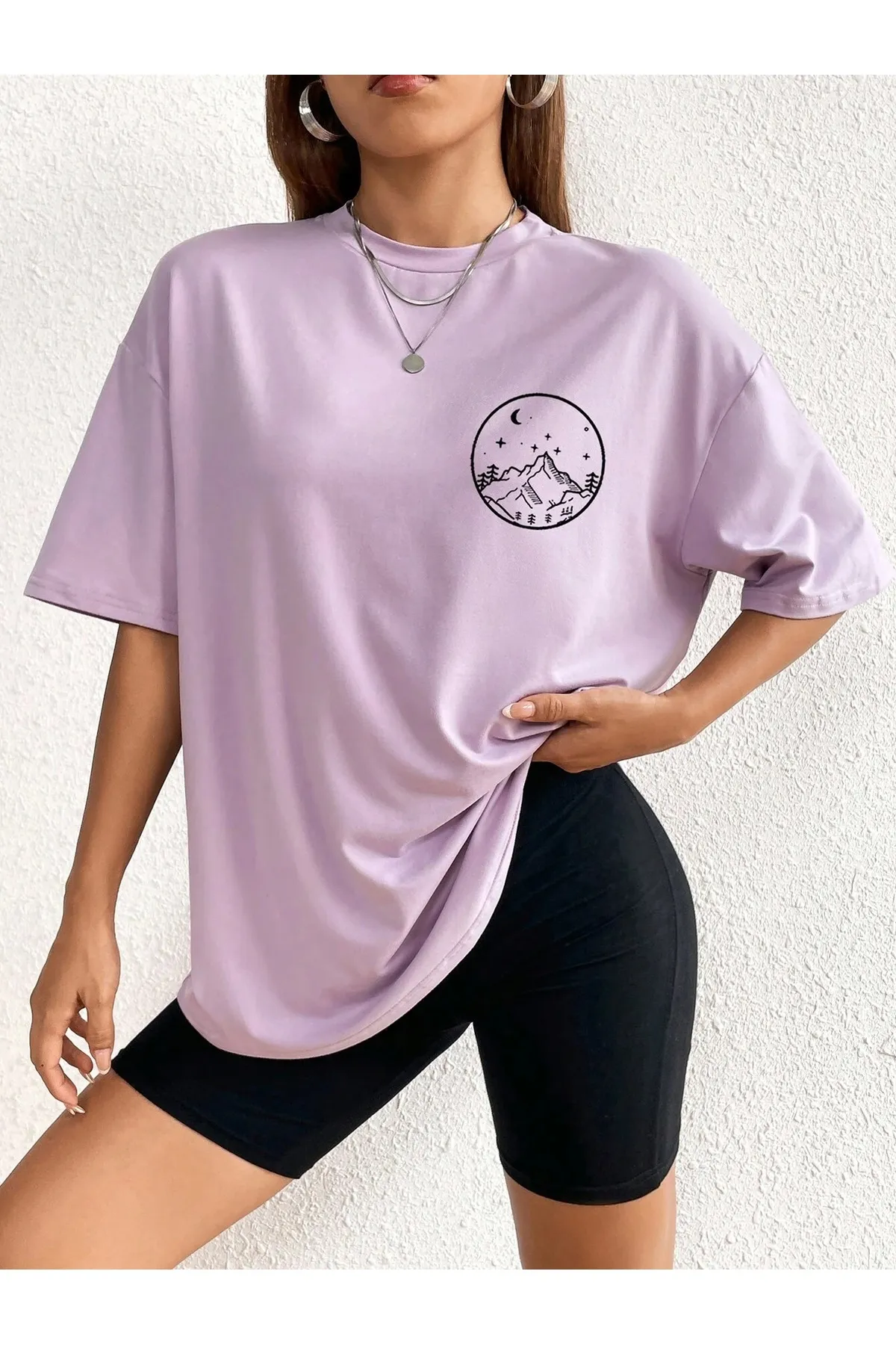 MOONBULL  Übergroßes T-Shirt mit „Moon Sun World“-Aufdruck auf der Rückseite für Damen