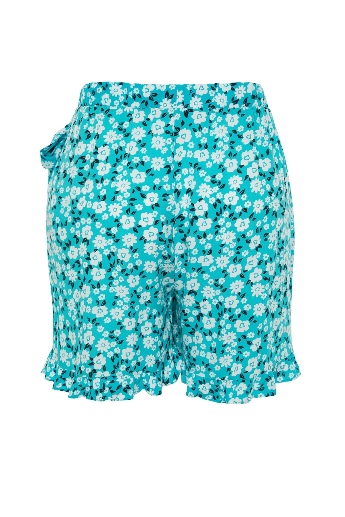 Trendyol Curve  Grüner, mit Blumenmuster gemusterter, gewebter, gebundener Shorts-Rock TBBSS22SR0164