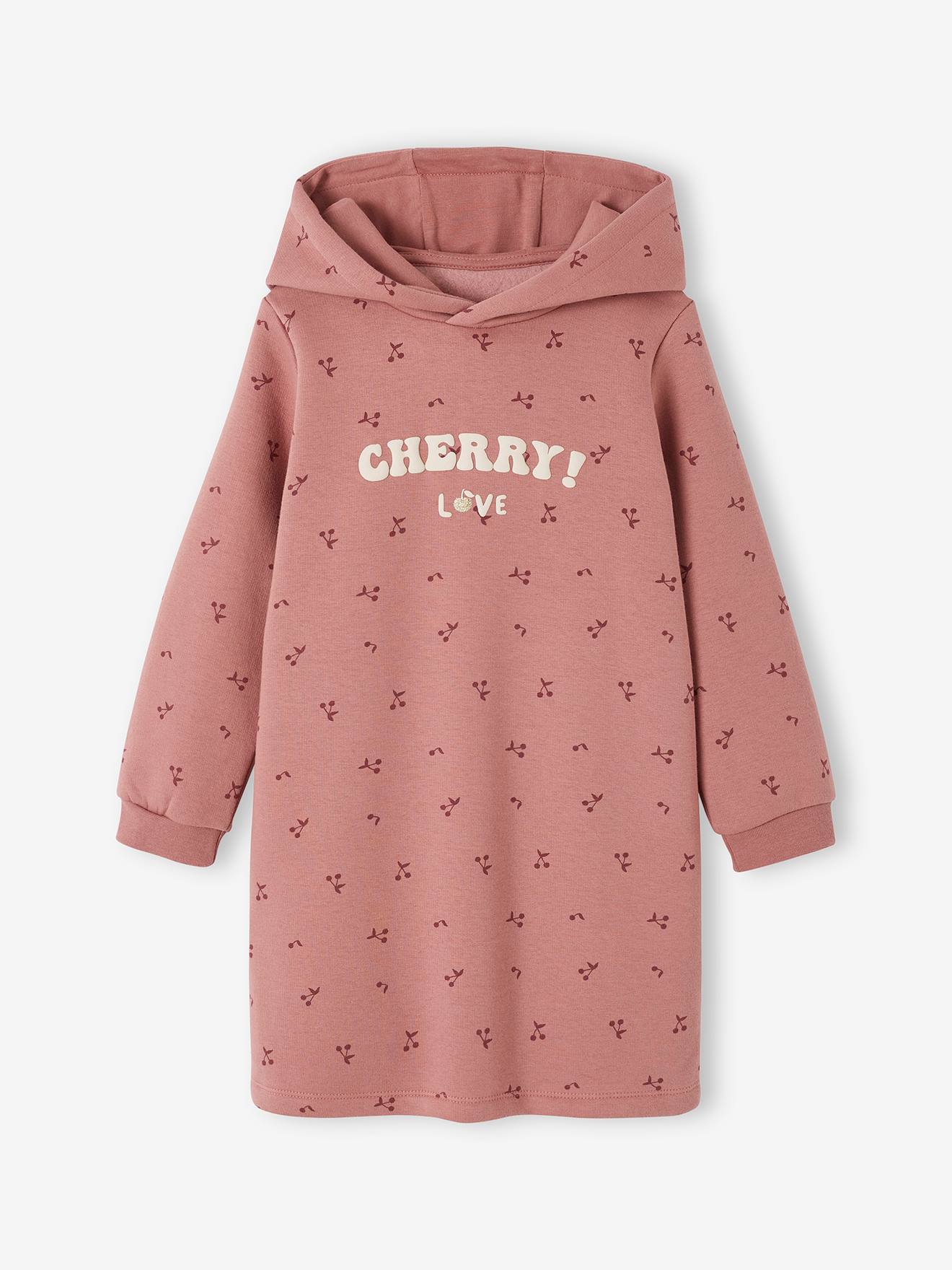 Robe à capuche en molleton fille détails fantaisie vert