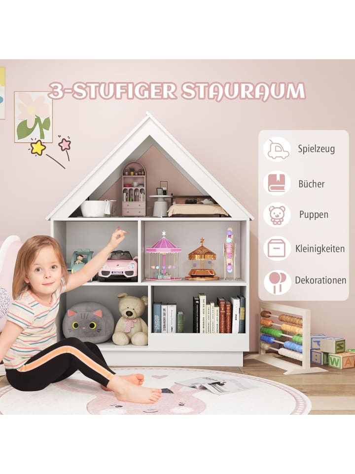 COSTWAY Kinder Bücherregal in Hausform 88 x 34 x 108 cm in Weiß günstig kaufen onesize