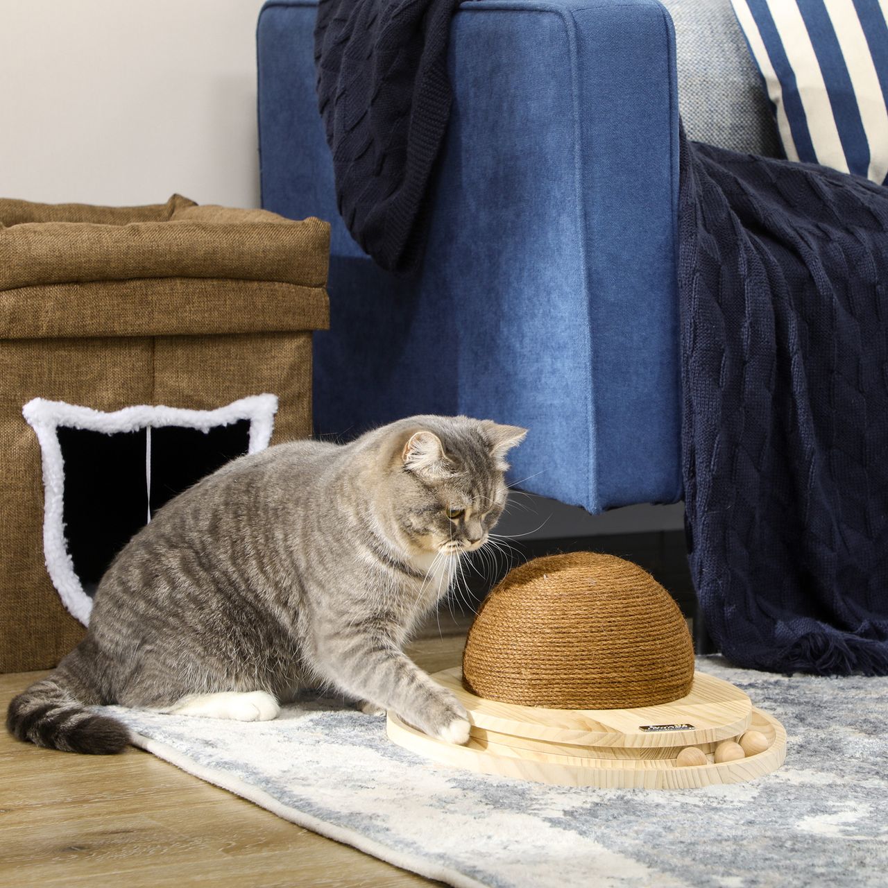 PawHut Interaktives Katzenspielzeug, 2-in-1-Design, Kratzspielzeug, Kiefernholz