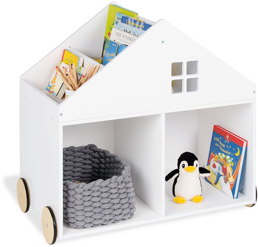 Pinolino® Kinderregal Hus, mit Holzrädern FSC®-Holz aus gewissenhaft bewirtschafteten Wäldern
