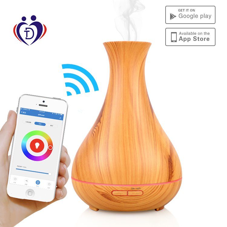 Hyrican Luftbefeuchter DT1746YN Aroma Luftbefeuchter, 400ml, App& Sprachsteuerung, 0,4 l Wassertank, Diffuser/Diffusor, 7 LED-Farben, Holzoptik, Alexa, Google