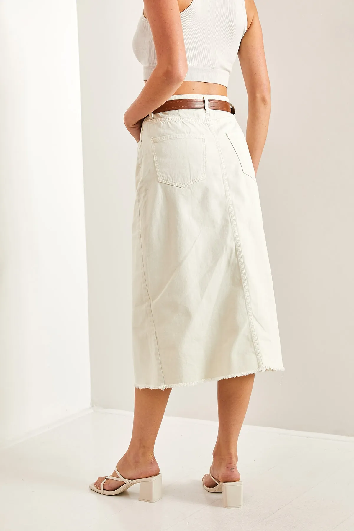 Bianco Lucci  Lasergeschnittener, geschlitzter Jeansrock für Damen