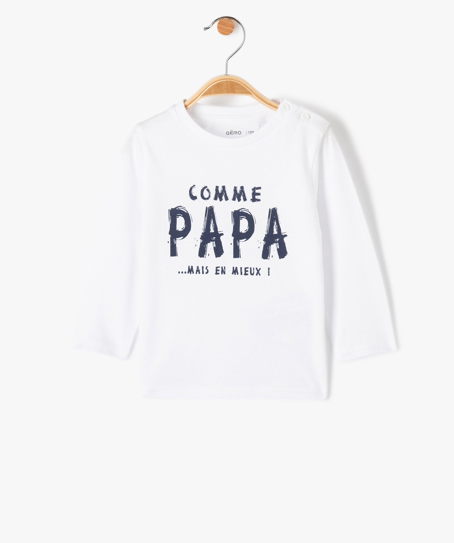 Tee-shirt à manches longues et message humoristique bébé ... blanc | GEMO