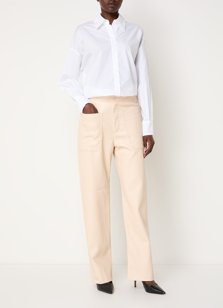 Essentiel Antwerp  Grate high waist straight fit pantalon van imitatieleer met opgestikte zakken