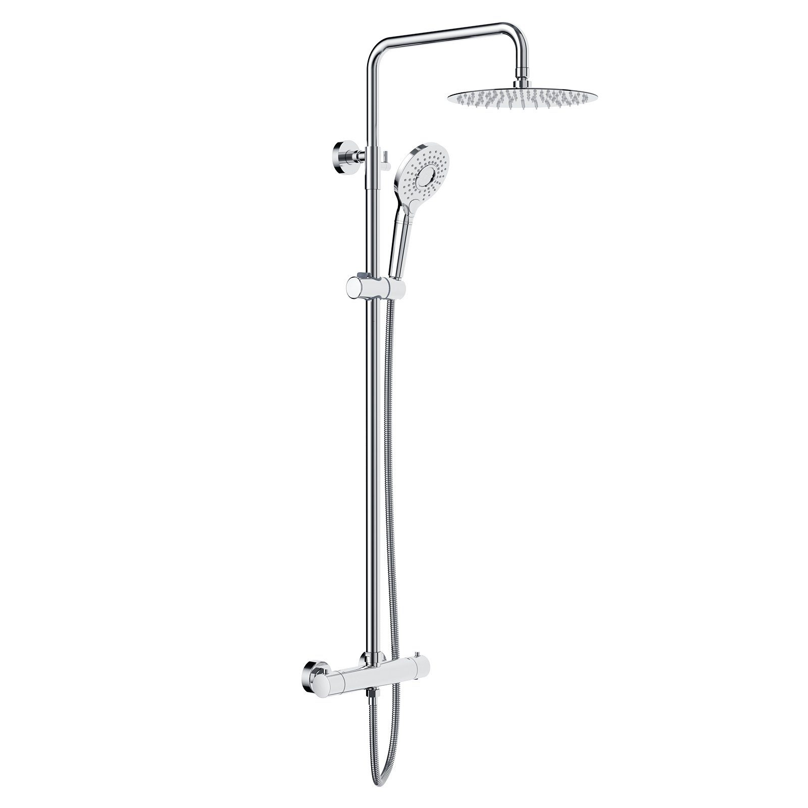 Rainsworth Duschsystem mit Thermostat, Höhe 126 cm, 3 Strahlart(en), Komplett-Set, 92-126 cm Duschstangen Edelstahl Duschamaturenset, Filtrationsfunktion