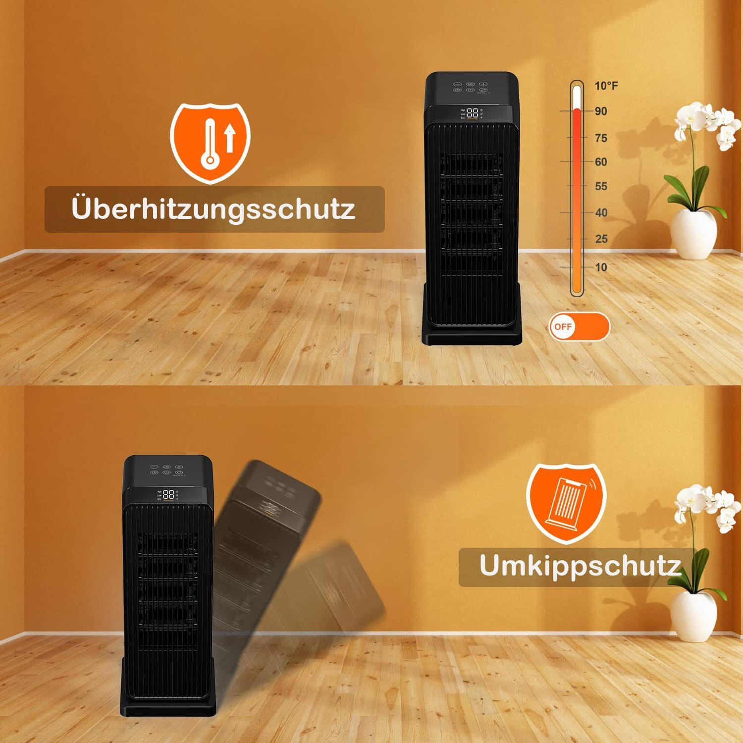 Mutoy Heizstrahler Heizlüfter,Keramikheizlüfter, Heizgerät, Heizung mit Fernbedienung, 1800 W, Heizlüfter energiesparend mit Oszillationsfunktion&Timer,3 Heizstufen