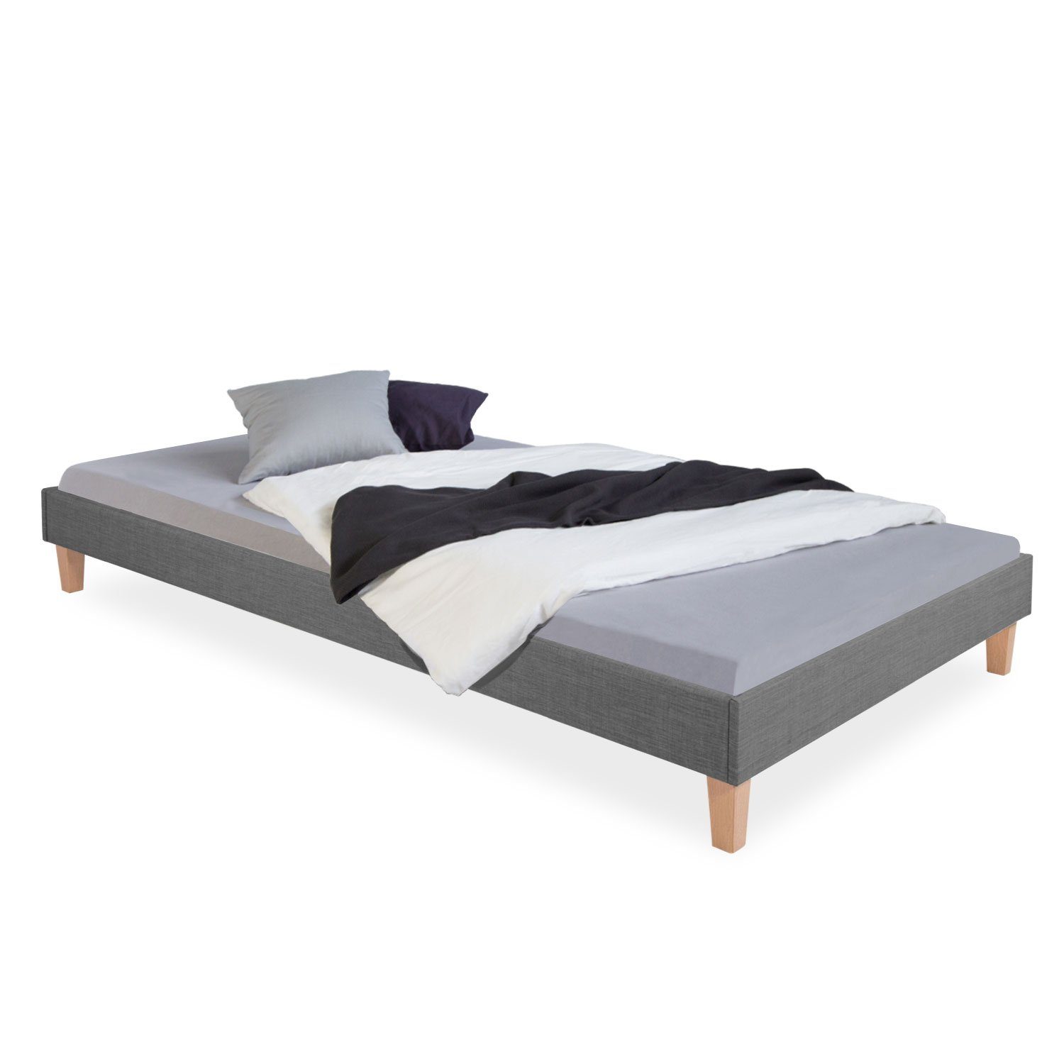 Homestyle4u Polsterbett Bettgestell Futonbett Bett Lattenrost mehrere Größen Grau (Kein Set)
