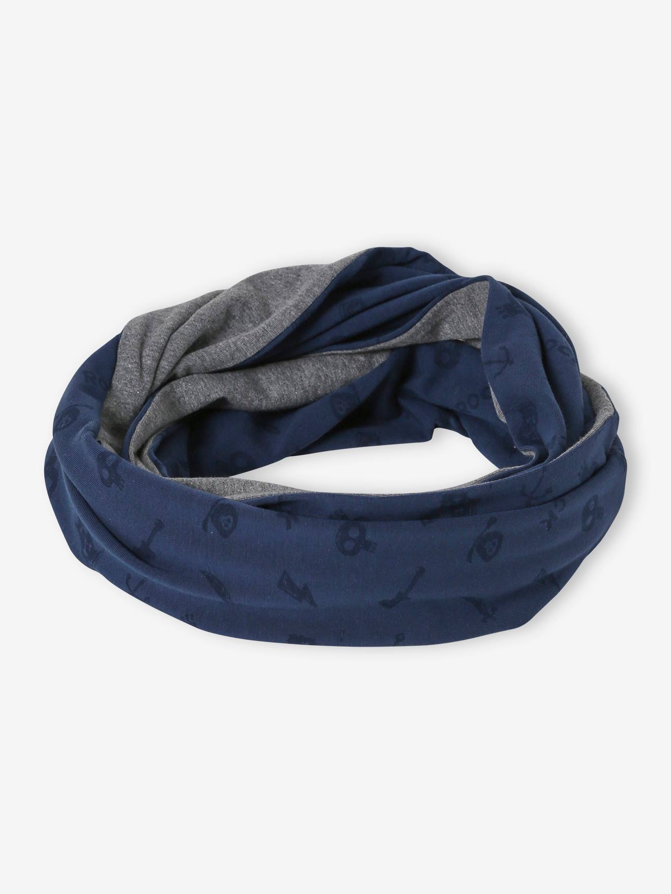 Snood réversible garçon imprimé rock/chiné bleu nuit