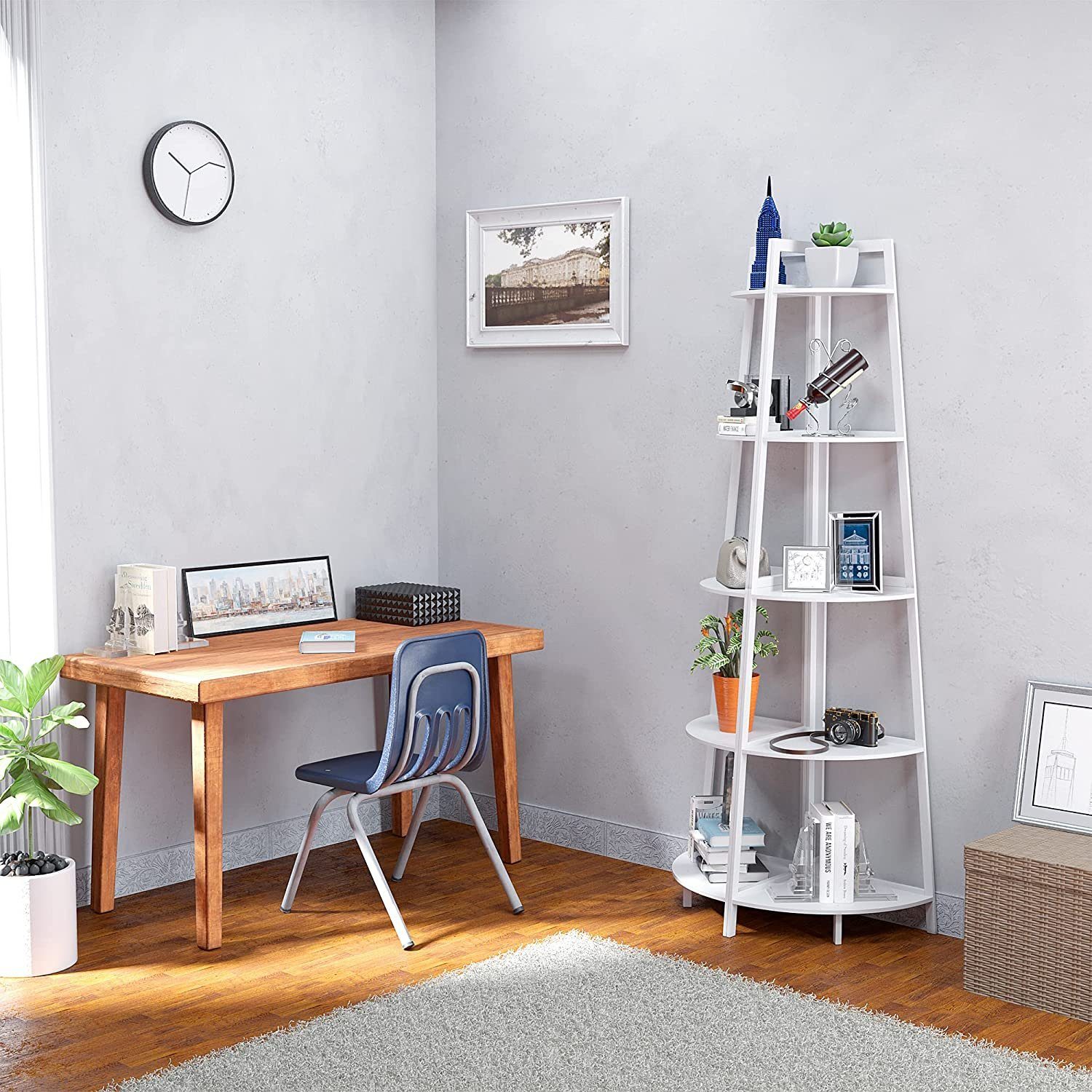 Rutaqian Eckregal Eckregal, 70 Zoll hohes Bücherregal, 5-stufiges Eckbücherregal, Eckleiterständer Kleines Bücherregal Antiker Bambusständer, Geeignet für Wohnzimmer, Küche, Heimbüro, Schwarz