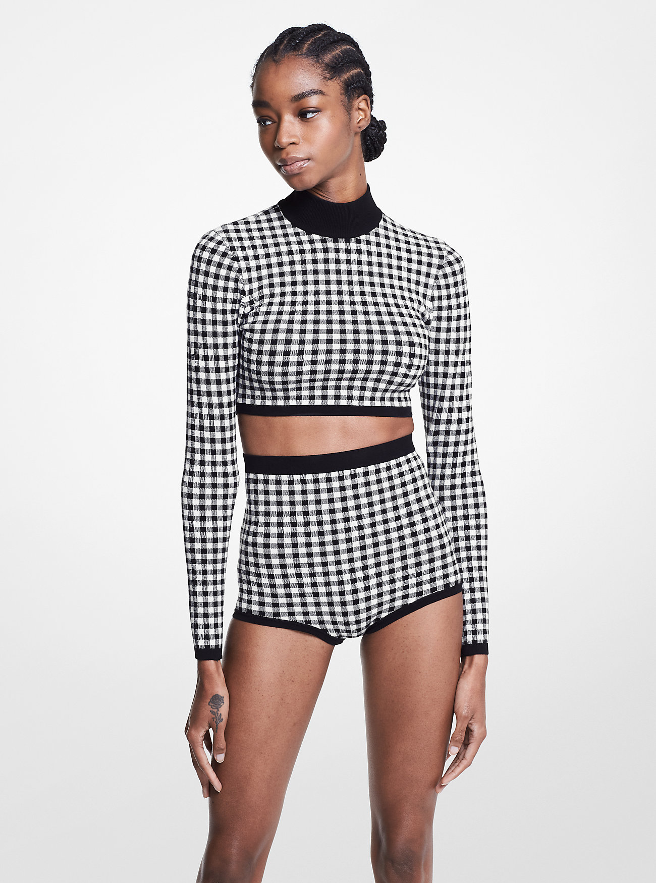Gingham Stretch Viscose Briefs - BLACK/WHITE