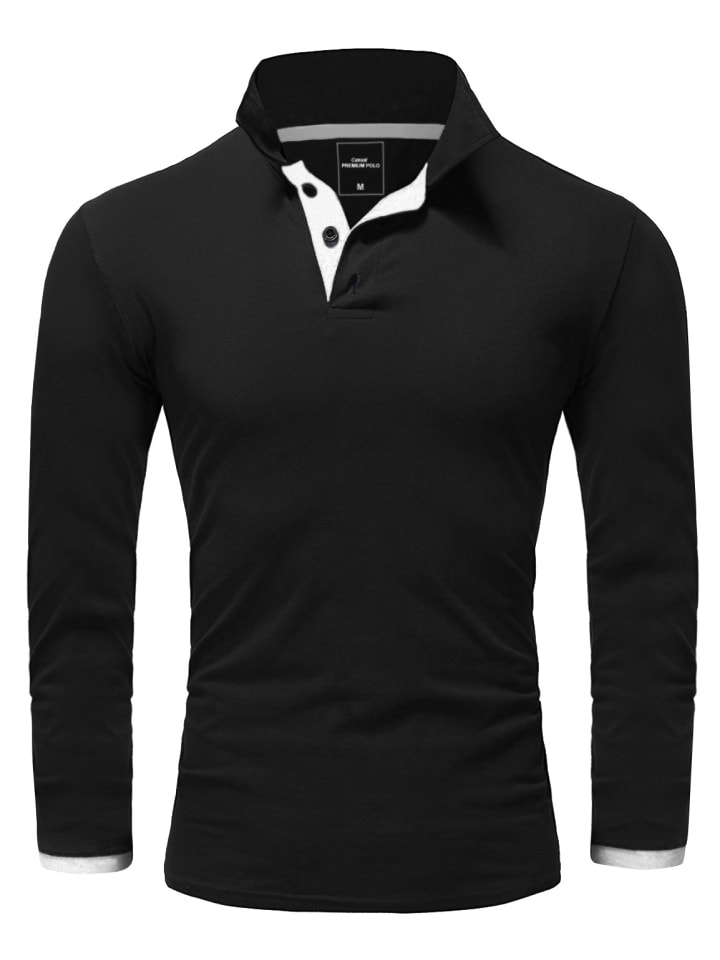 Amaci&Sons Langarm Kontrast Poloshirt CHARLOTTE in Schwarz/Weiß günstig kaufen