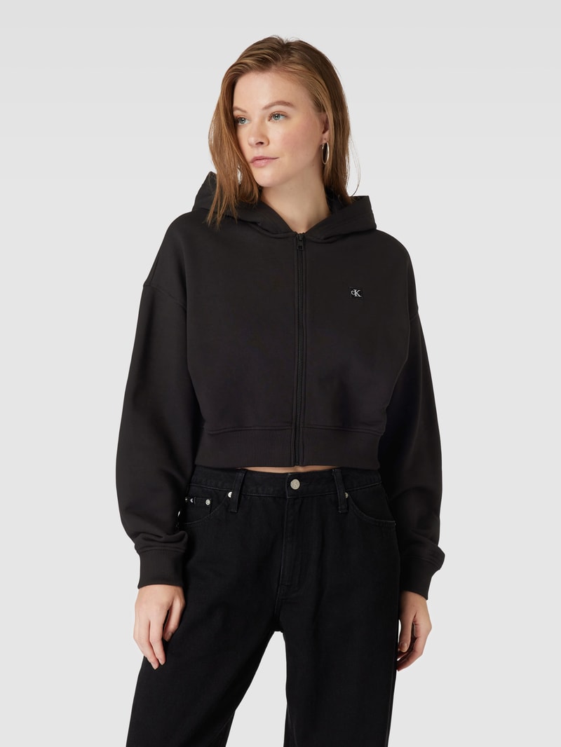 Cropped Sweatjacke mit Label-Patch Modell 'EMBRO' in black