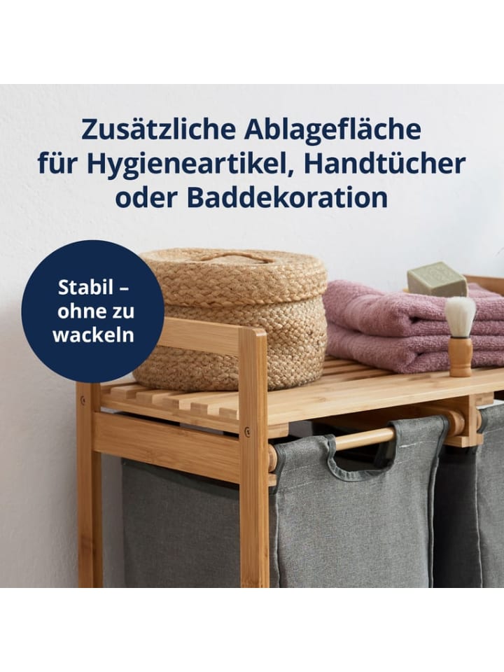 Lumaland Lumaland Wäschekorb aus Bambus mit 2 ausziehbaren Wäschesäcken Farbe Dunkelgr günstig kaufen onesize