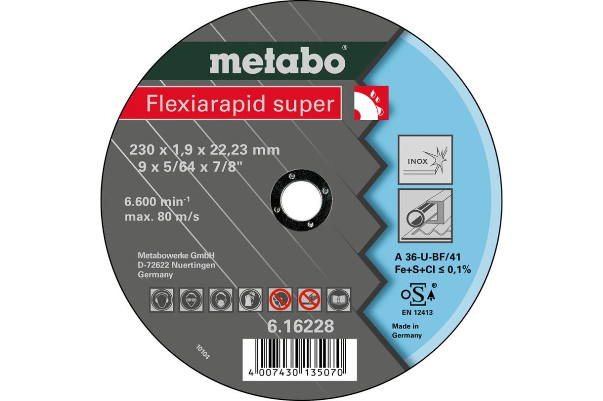 Accesorii Metabo 616228000 Disc de tăiere Ø 230x1.9x22.2mm Oțel inoxidabil Flexiamant super „Hydroresist”