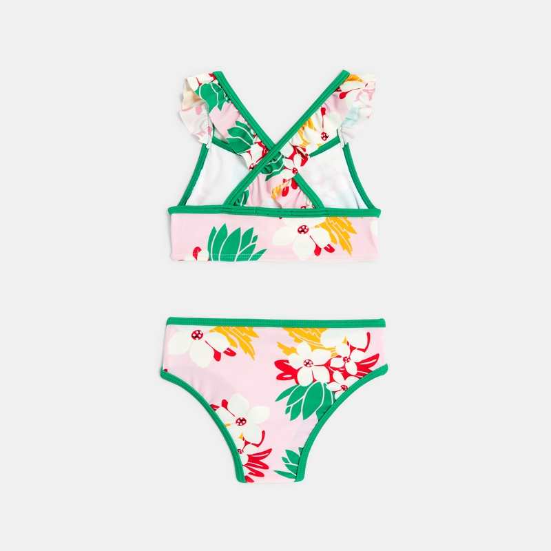 Maillot de bain 2 pièces bébé fille rose fleurs exotiques Catimini