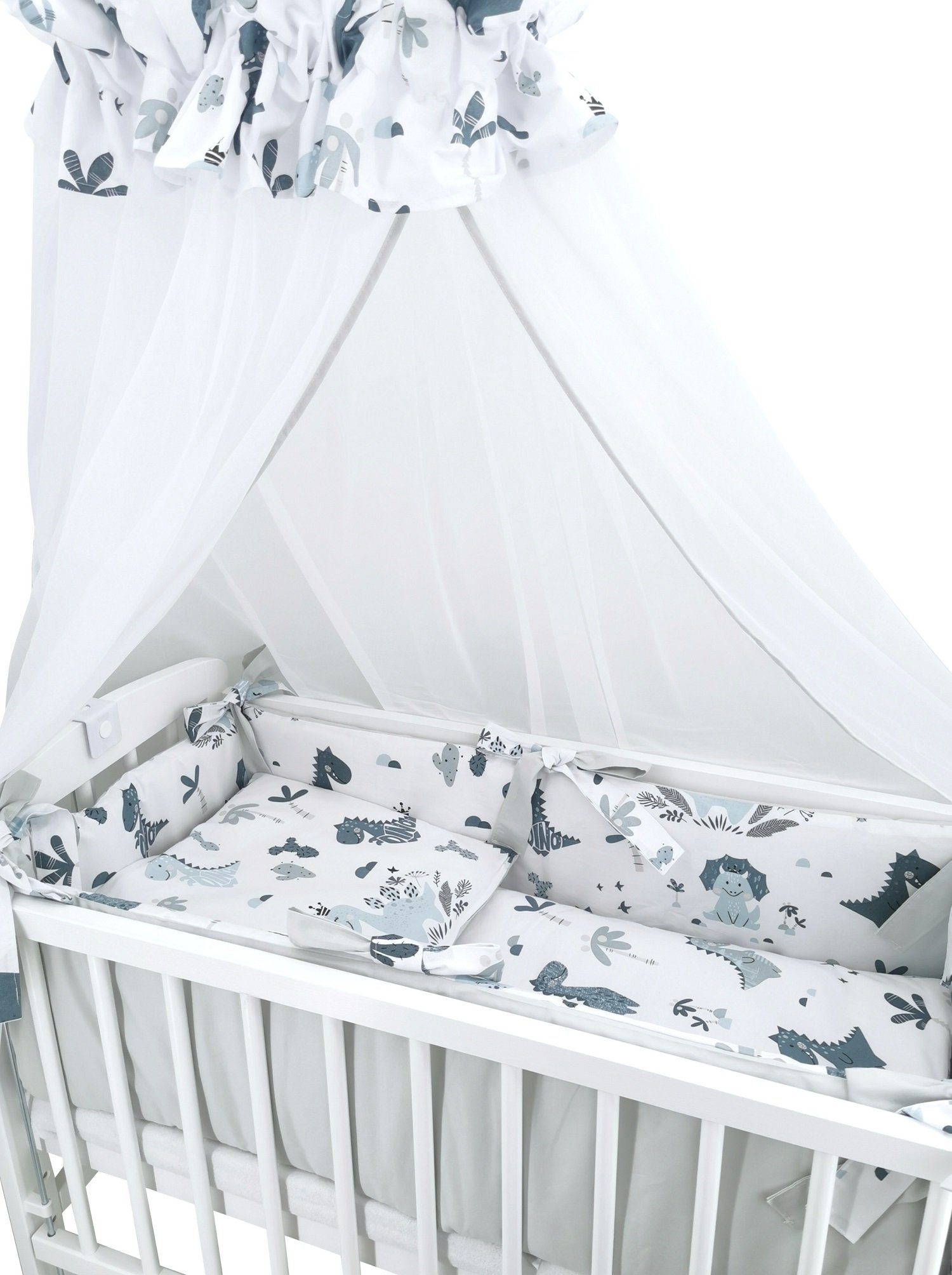 Babyhafen Beistellbett Baby Beistellbett Vollausstattung Dino in Blau Grün Komplett Babybett