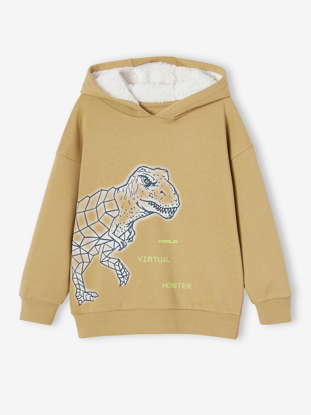 Vertbaudet Jungen Dino-Kapuzensweatshirt - olivgrün