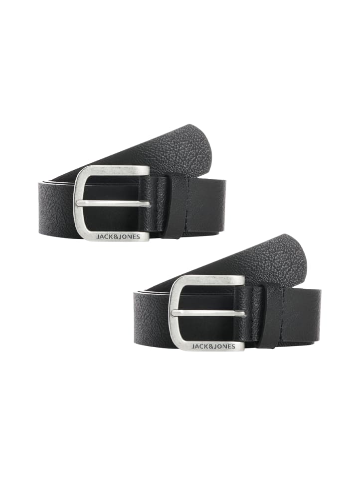 Jack & Jones Leder Optik Gürtel 2-er Stück Set mit Metall Schnalle JACHARRY in Schwarz-2 günstig kaufen