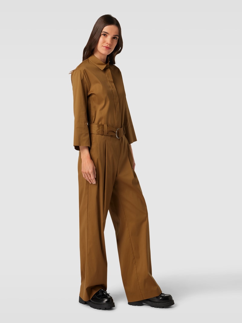 Jumpsuit mit Bindegürtel in mittelbraun