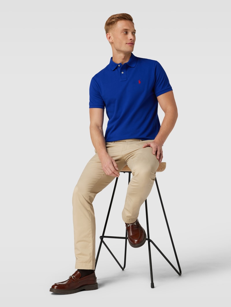Poloshirt mit Logo-Stitching Modell 'BASIC' in royalblau