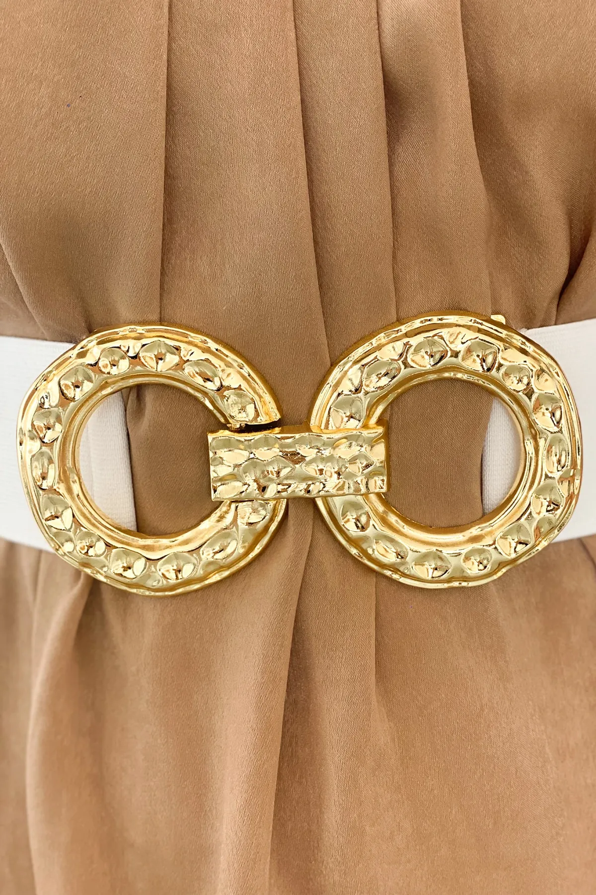 Cool & Sexy  Weißer, runder, elastischer Damengürtel mit Golddetails BE643