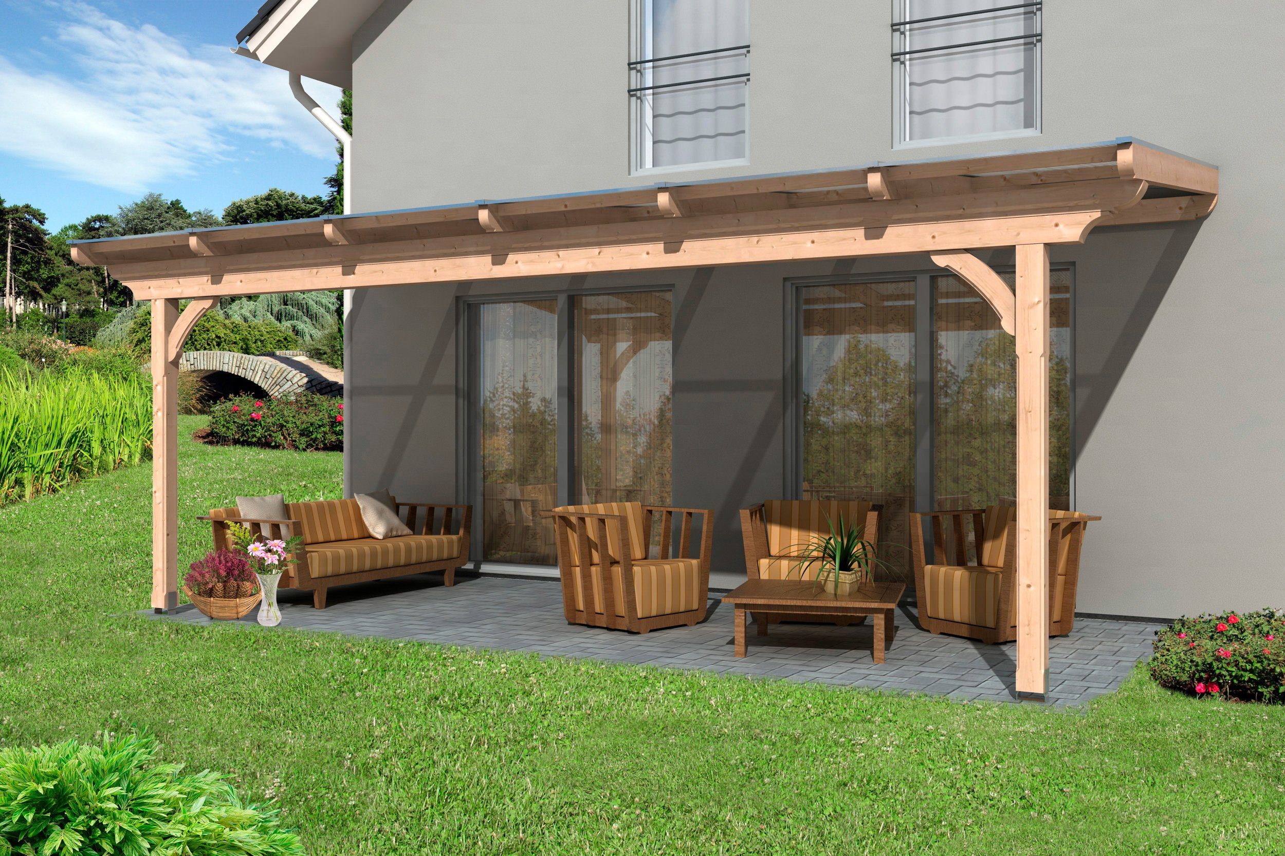 Skanholz Terrassendach Ravenna, BxT: 648x250 cm, Bedachung Doppelstegplatten, 648 cm Breite, verschiedene Tiefen