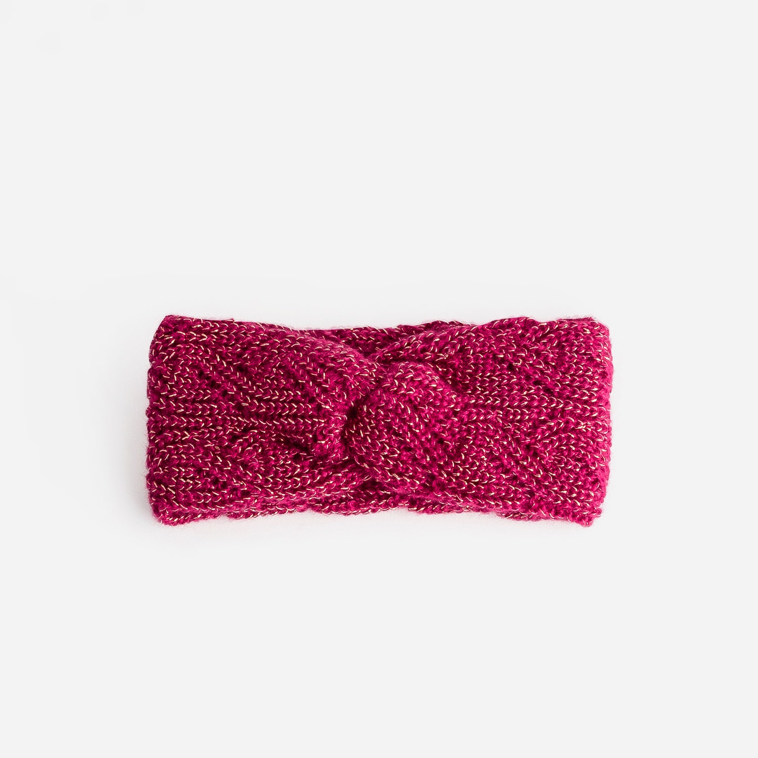 Bandeau rose en maille torsadée lurex