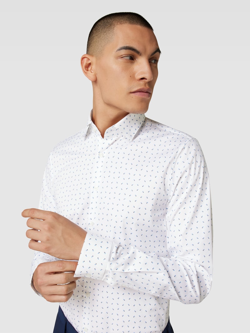 Slim Fit Business-Hemd mit Allover-Muster Modell 'Bari' in weiß