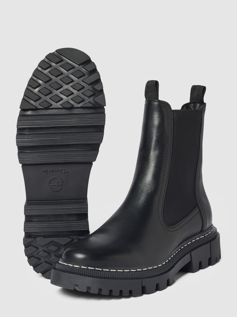 Chelsea Boots aus Leder mit Ziernaht in schwarz