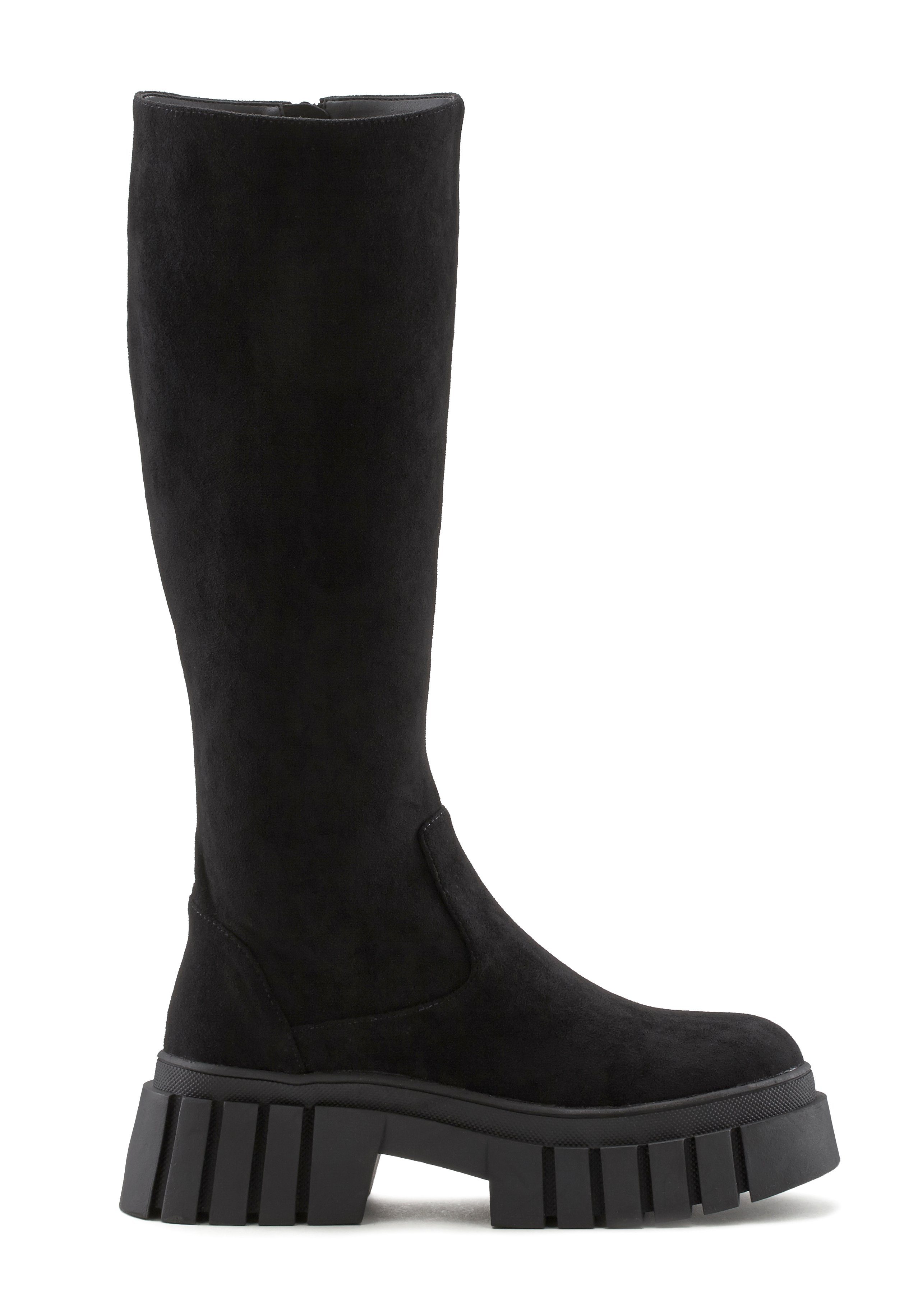 LASCANA Reißverschlussstiefel, Winterstiefel, Chunky-Sohle, langer Stiefel, Profilsohle