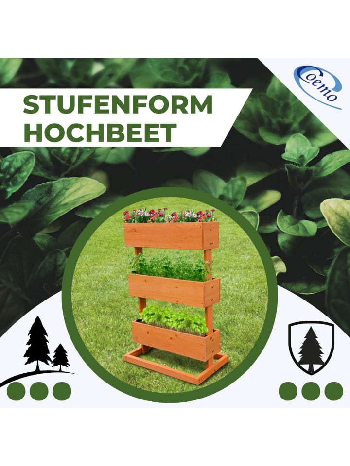 Coemo Kleines Vertikalbeet Hochbeet 3 Etagen inkl. Pflanzfolie in Natur günstig kaufen