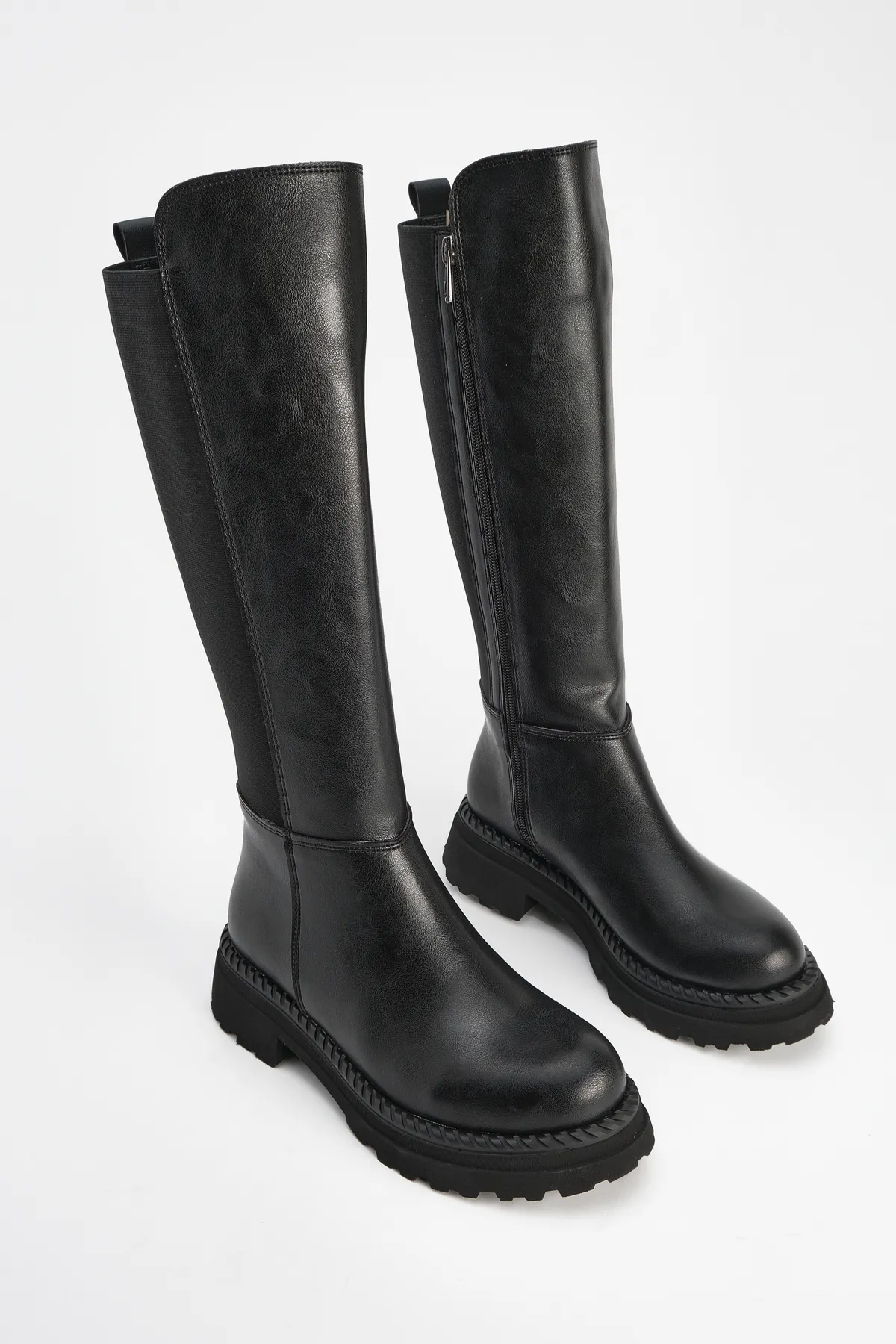 Marjin  Damen-Tagesstiefel mit elastischem Stretch über dem Knie Verilas Schwarz