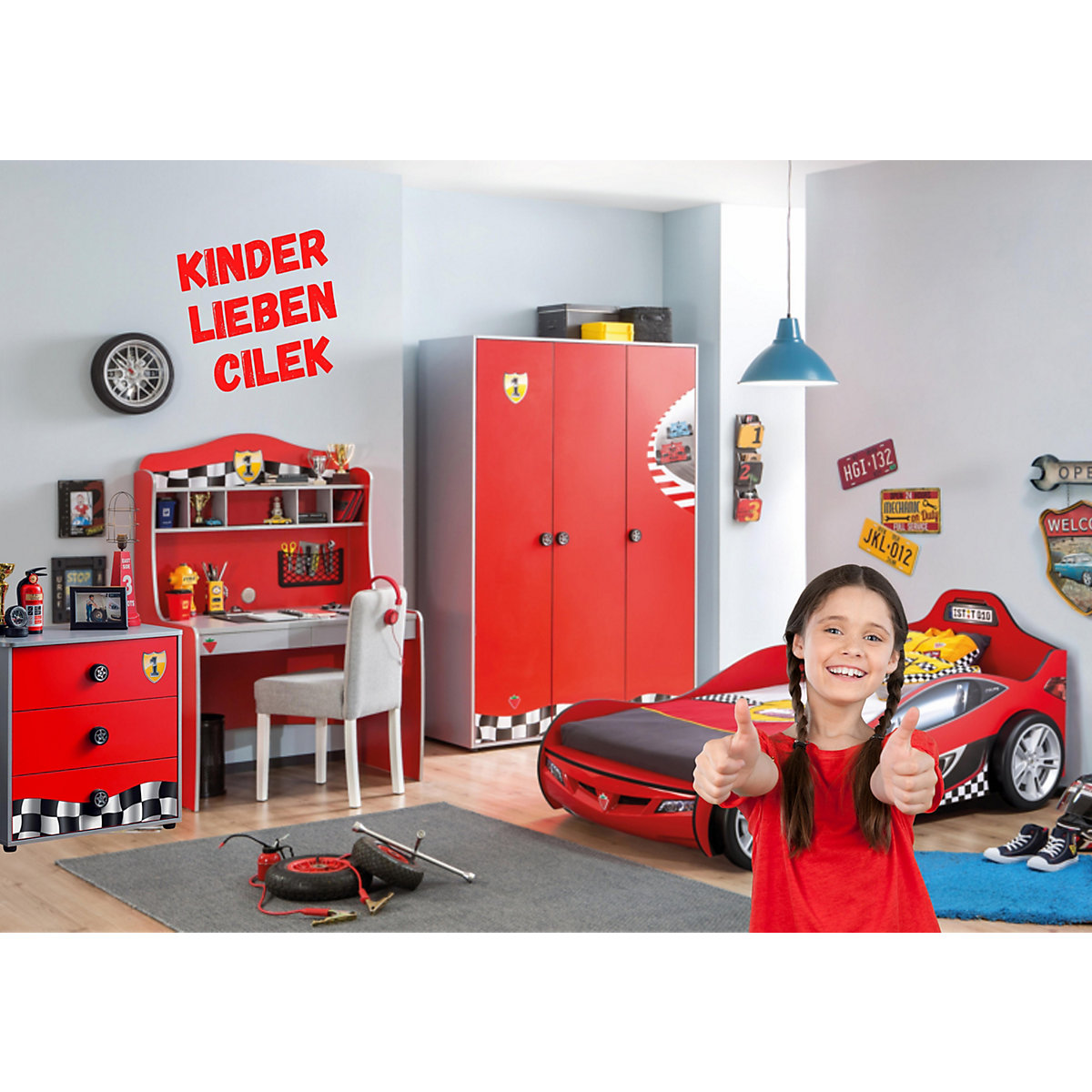 Kinderzimmer 4-teilig mit Autobett Single inkl. Matratze
