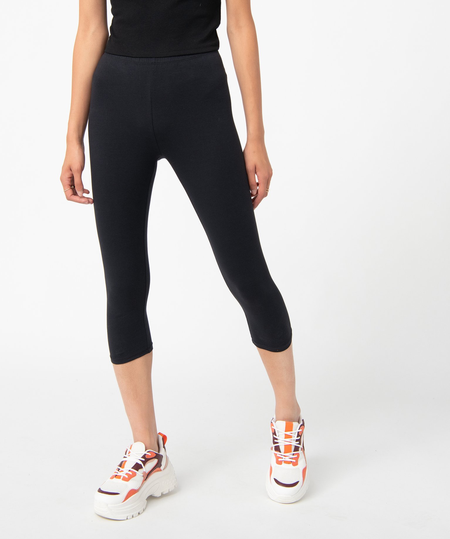 Legging femme court en coton stretch noir | GEMO