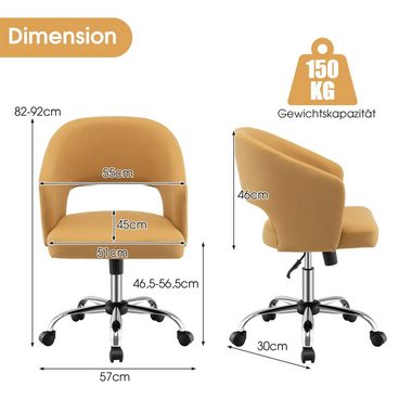 COSTWAY Bürostuhl höhenverstellbarer Schreibtischstuhl, Drehstuhl, bis 150 kg belastbar, Gelb