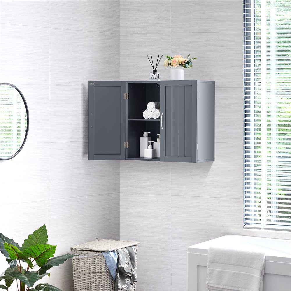 Yaheetech Badkommode Hängeschrank mit 2 Türen, Badschrank, Wandschrank, Küchenschrank, Medizinschrank, Weiß