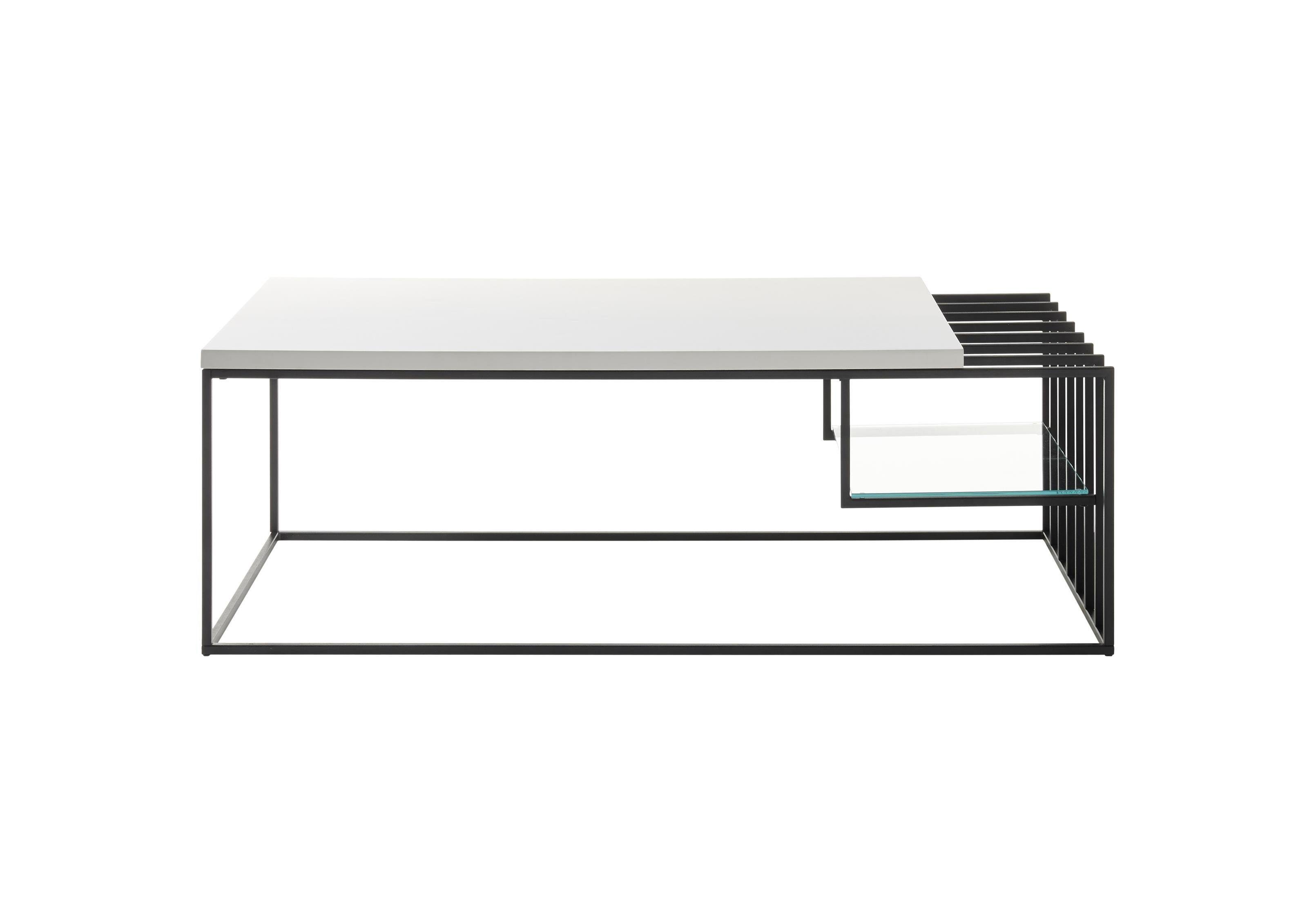 möbelando Couchtisch Jurien Bay, Moderner Couchtisch, Tischplatte aus Spanplatte in Weiß matt lackiert, Gestell aus Metall in Schwarz pulverbeschichtet mit 1 offenen Fach. Breite 120 cm, Höhe 40 cm, Tiefe 60 cm