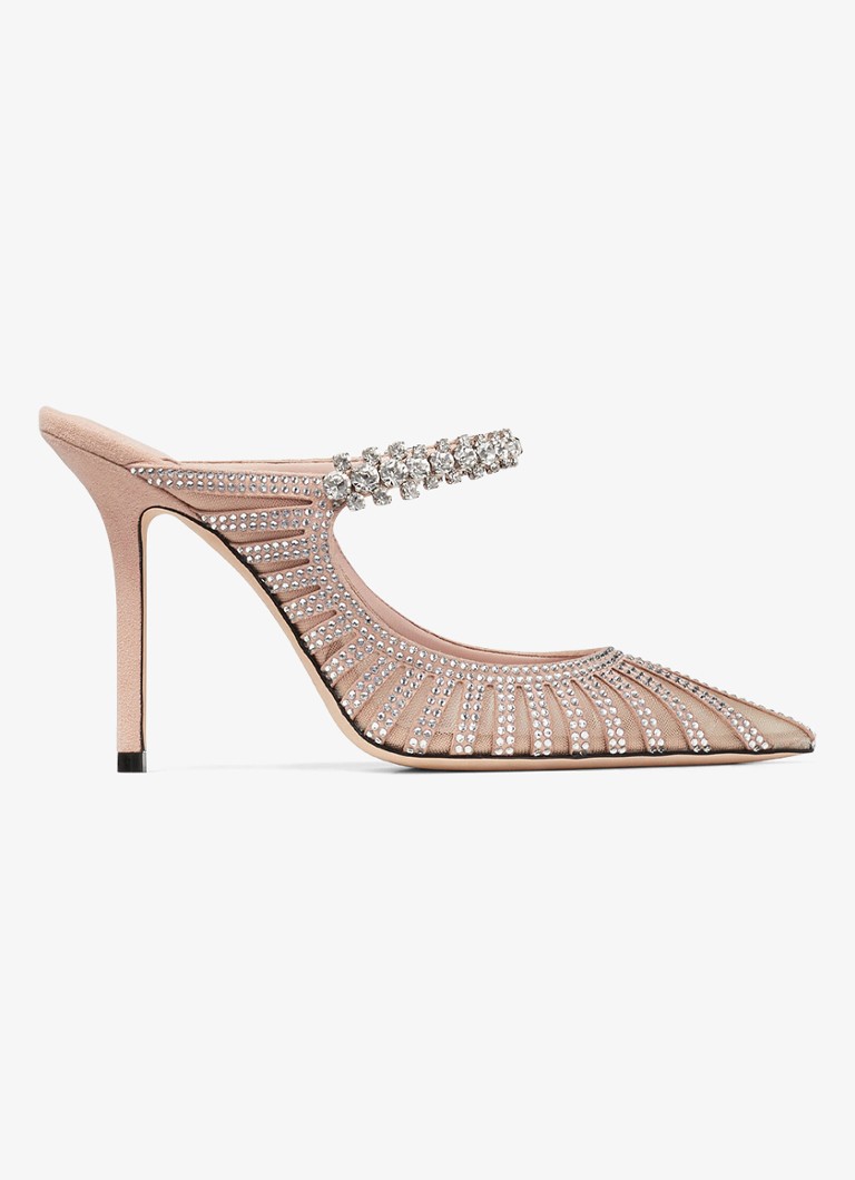 Ciabatte Jimmy Choo Bing 100 in pelle scamosciata di capra con cristalli