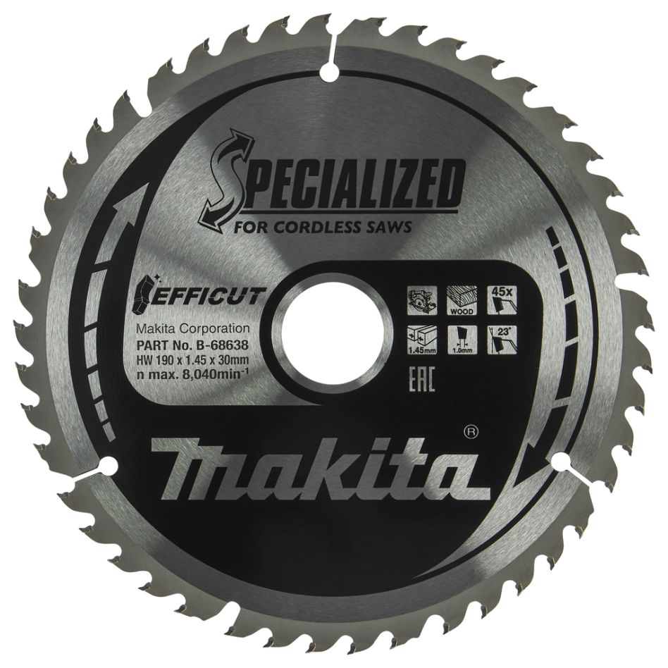 Makita B-68638 körfűrészlap fa Efficuthoz 190 x 30 x 1,45 45T tartozékok