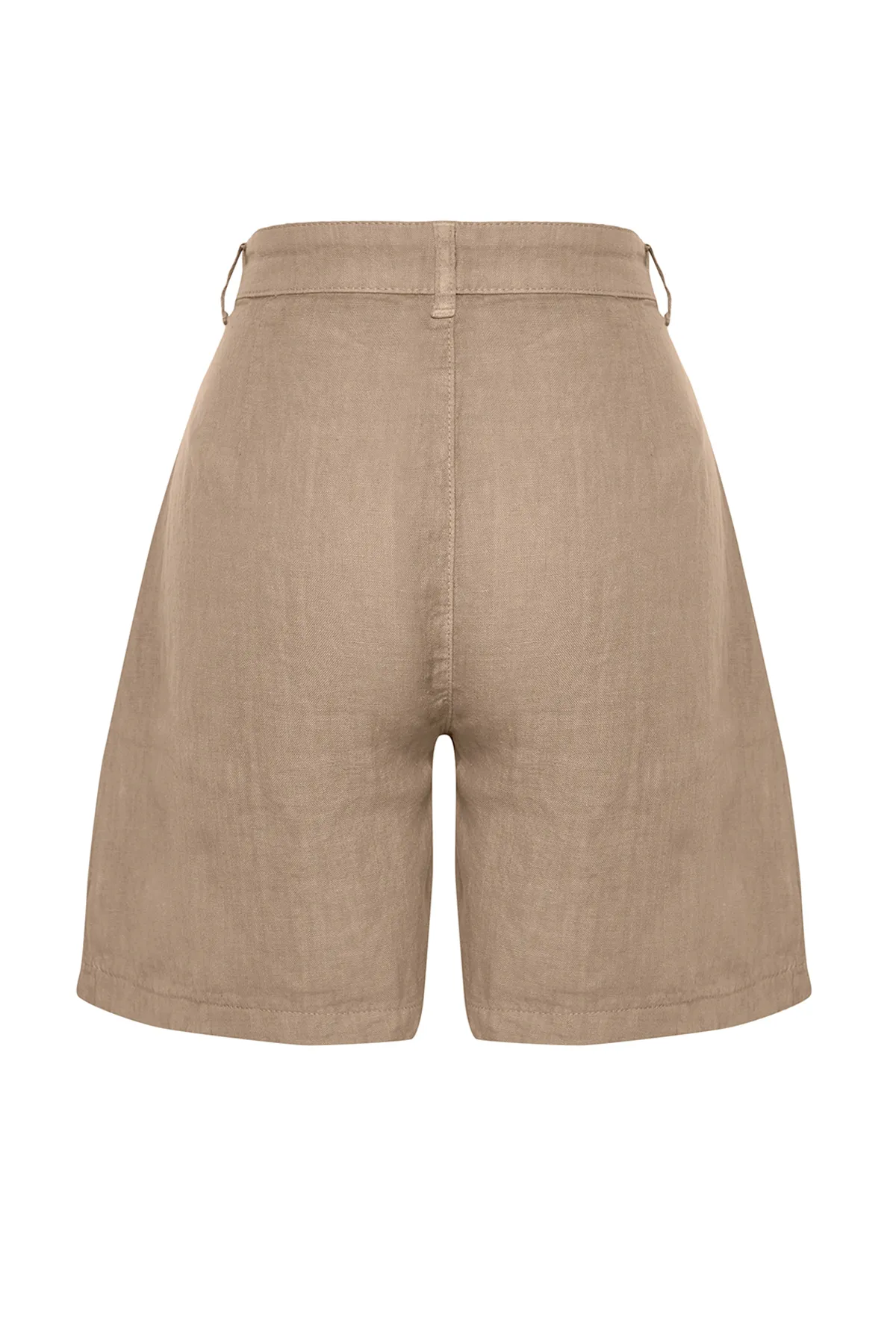 Trendyol Collection  Nerzfarbene, plissierte High-Waist-Shorts aus 100 % Leinen