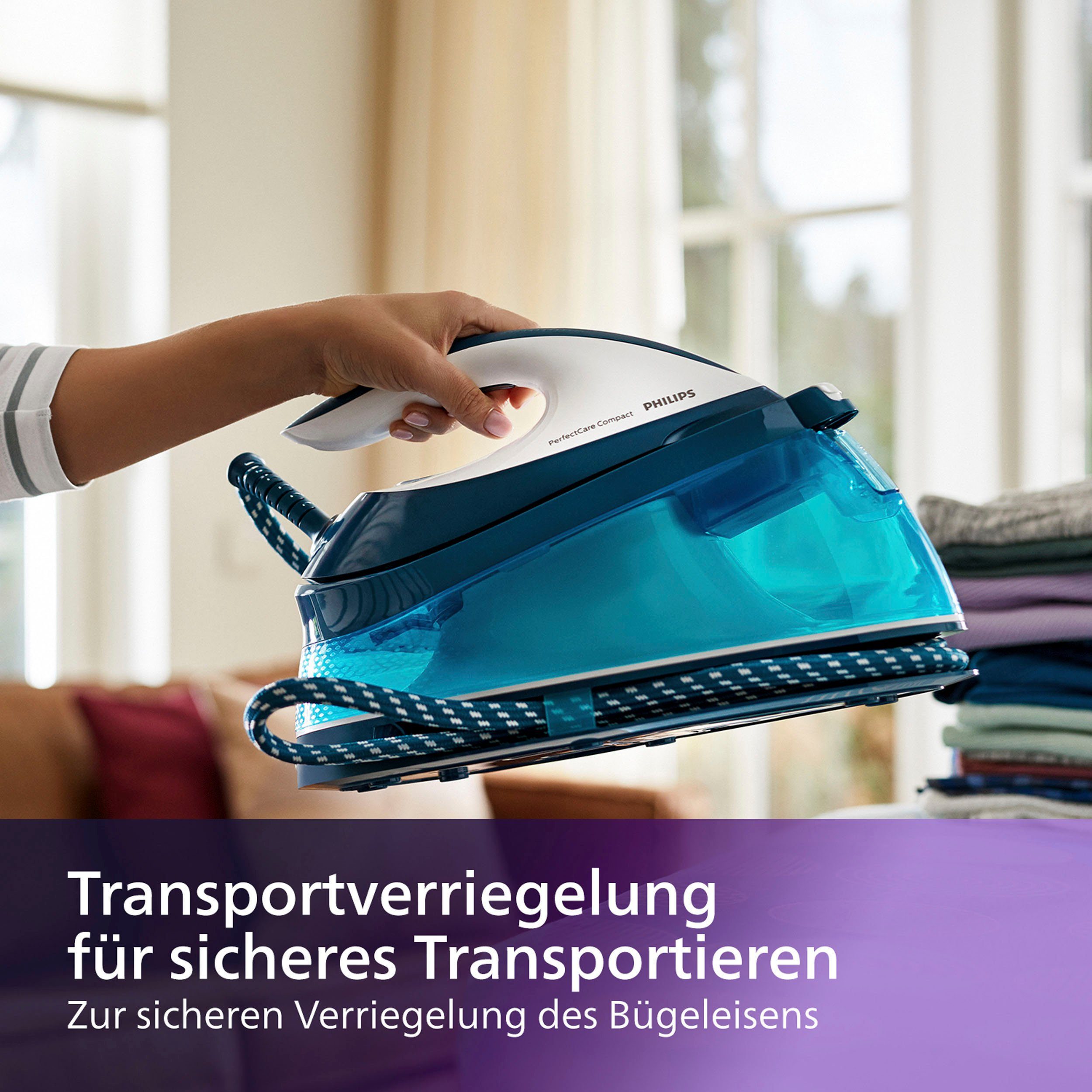 Philips Dampfbügelstation PerfectCare Compact GC7844/20, 1500 ml Wassertank, 2.400 Watt, OptimalTemp, 400 gr Dampfstoß