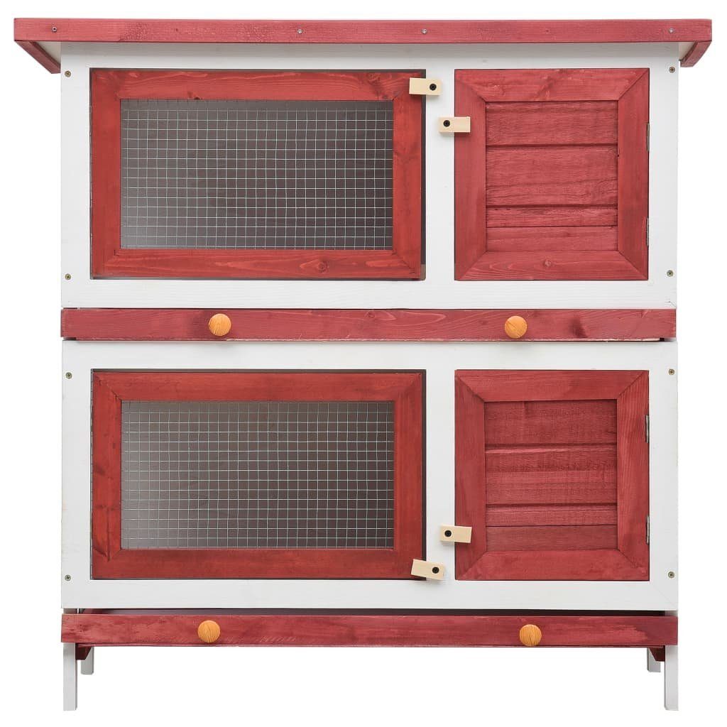 vidaXL Kleintierkäfig Kaninchenstall 4 Türen Rot Holz