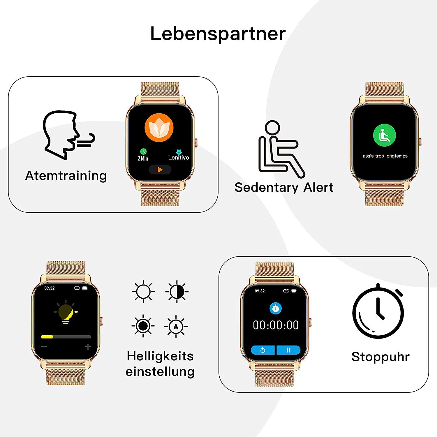 Mutoy Smartwatch, Damen Herren Smartwatch, Fitness Tracker Uhr Smartwatch (Fitnessuhr mit Telefonfunktion 1,69