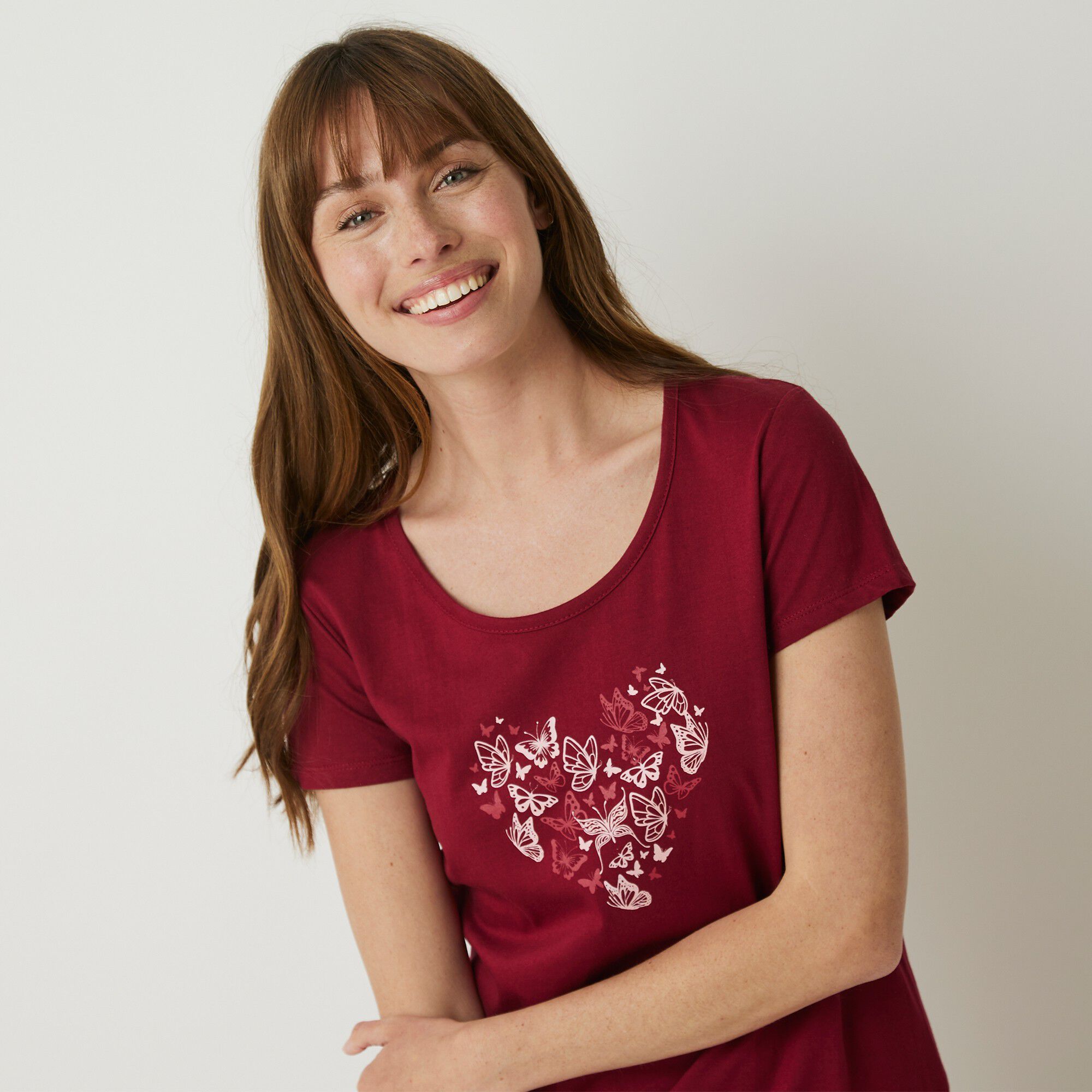 Chemise de nuit longue manches courtes motif 