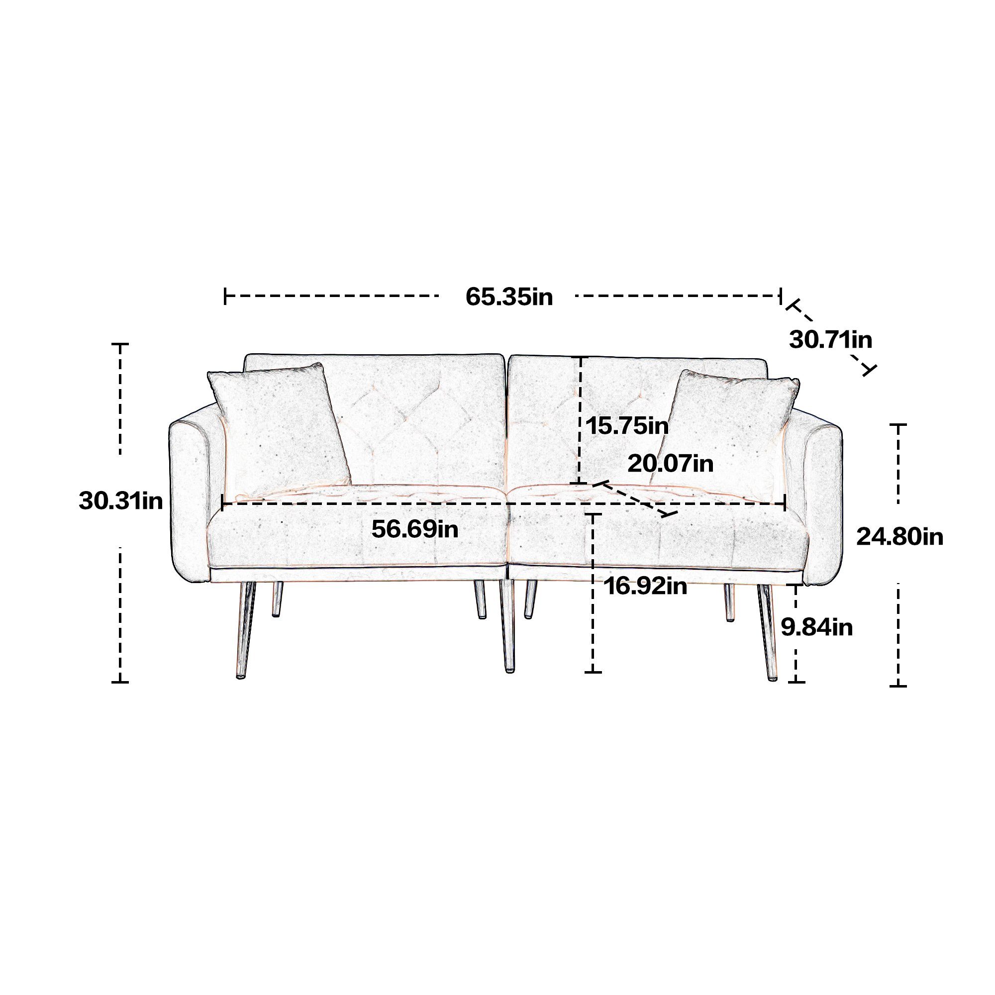 Odikalo Loungesofa Doppelsofa Schlafsofa Samt multifunktion Metallfüßen mehrfarbig