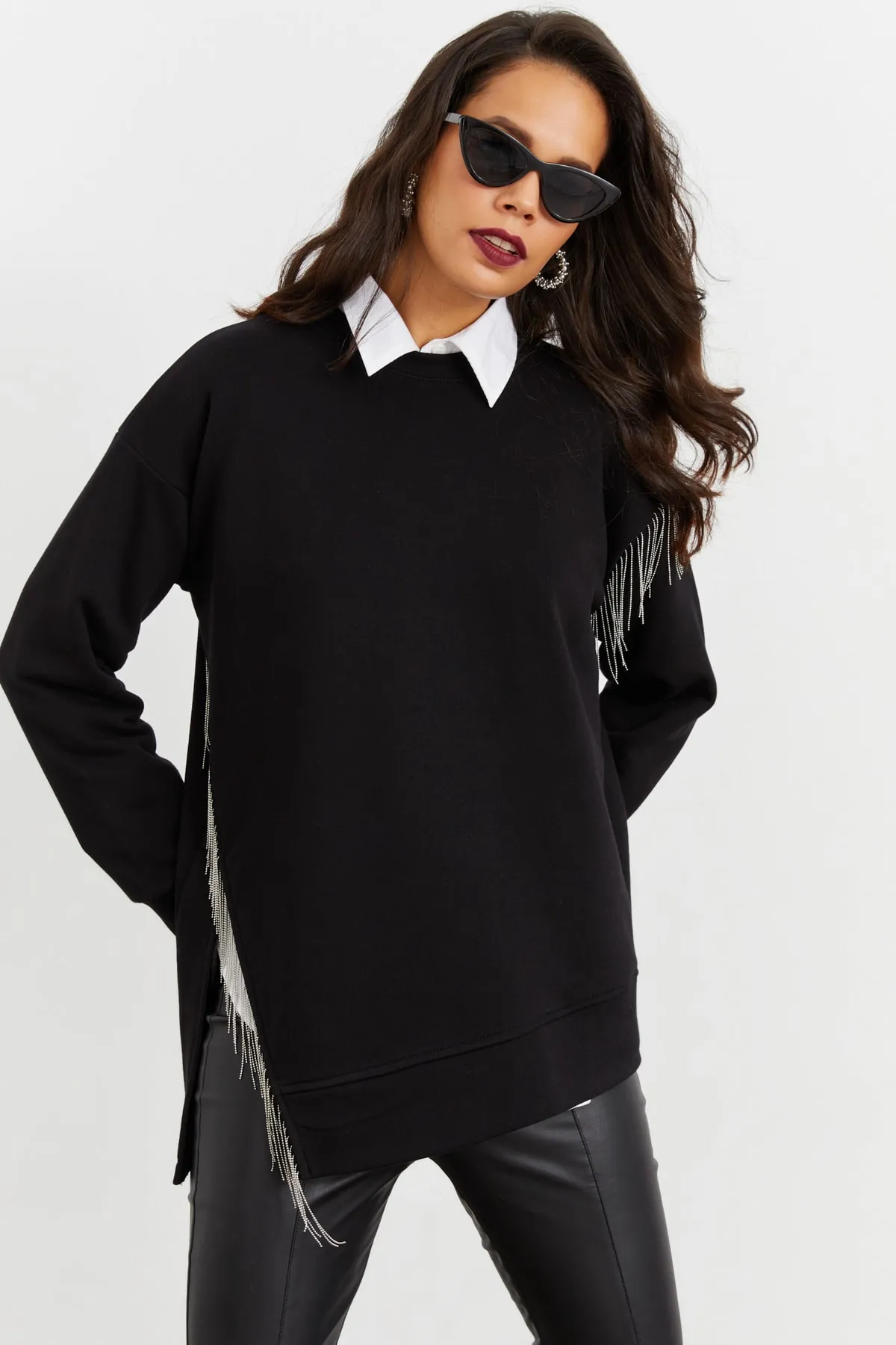 Cool & Sexy  Schwarzes asymmetrisches Sweatshirt für Damen BK1526