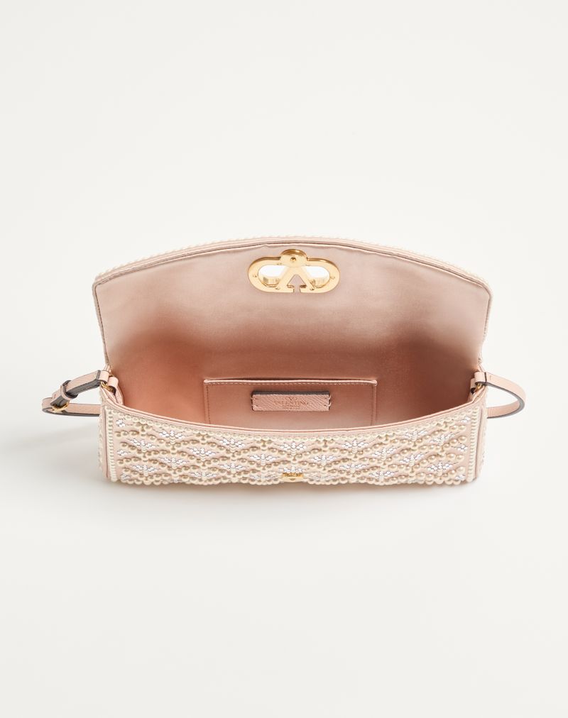 Bolsa de ombro pequena Valentino Garavani Devain com pérolas e strass